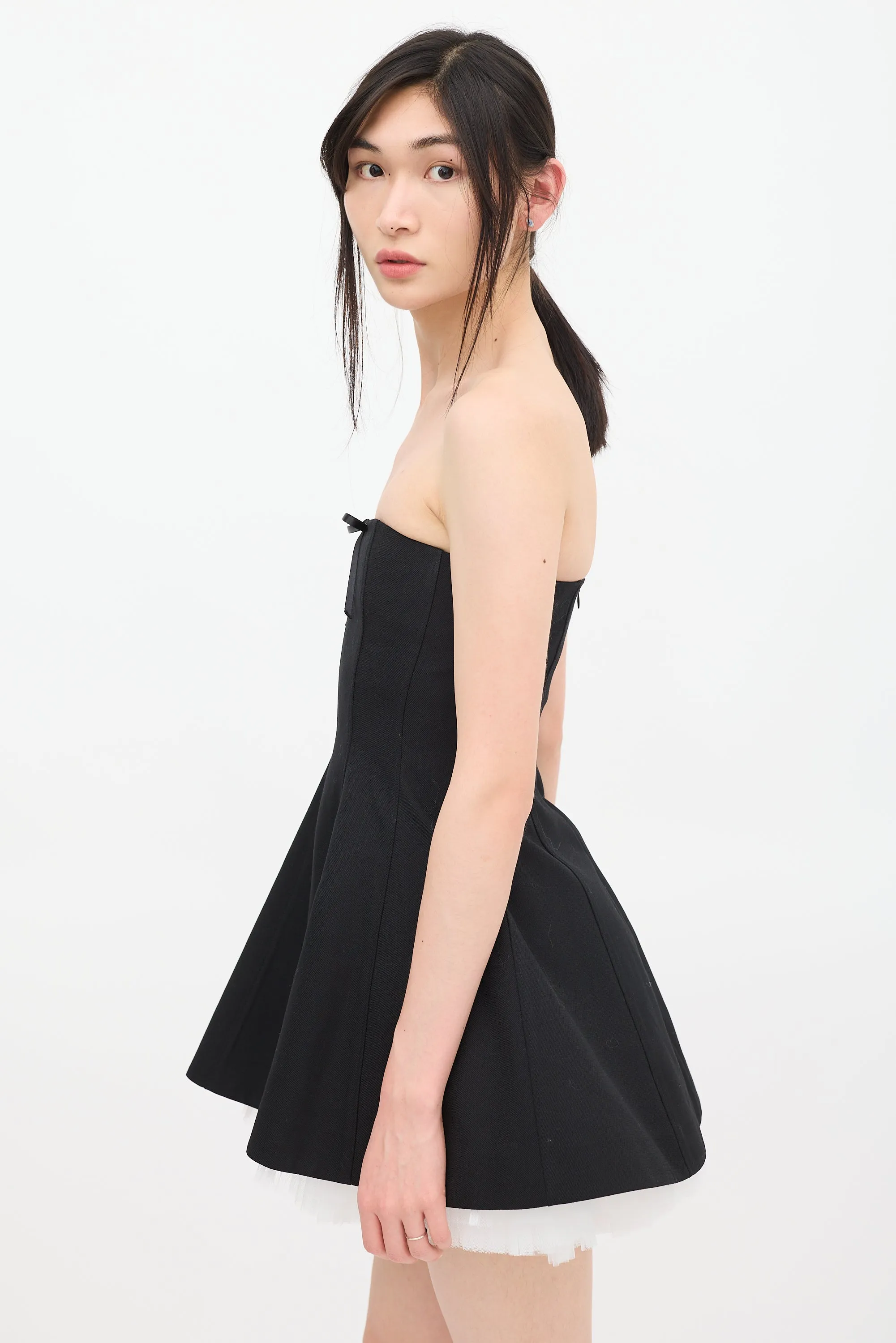 Black & White Wool Lace Bow Dress