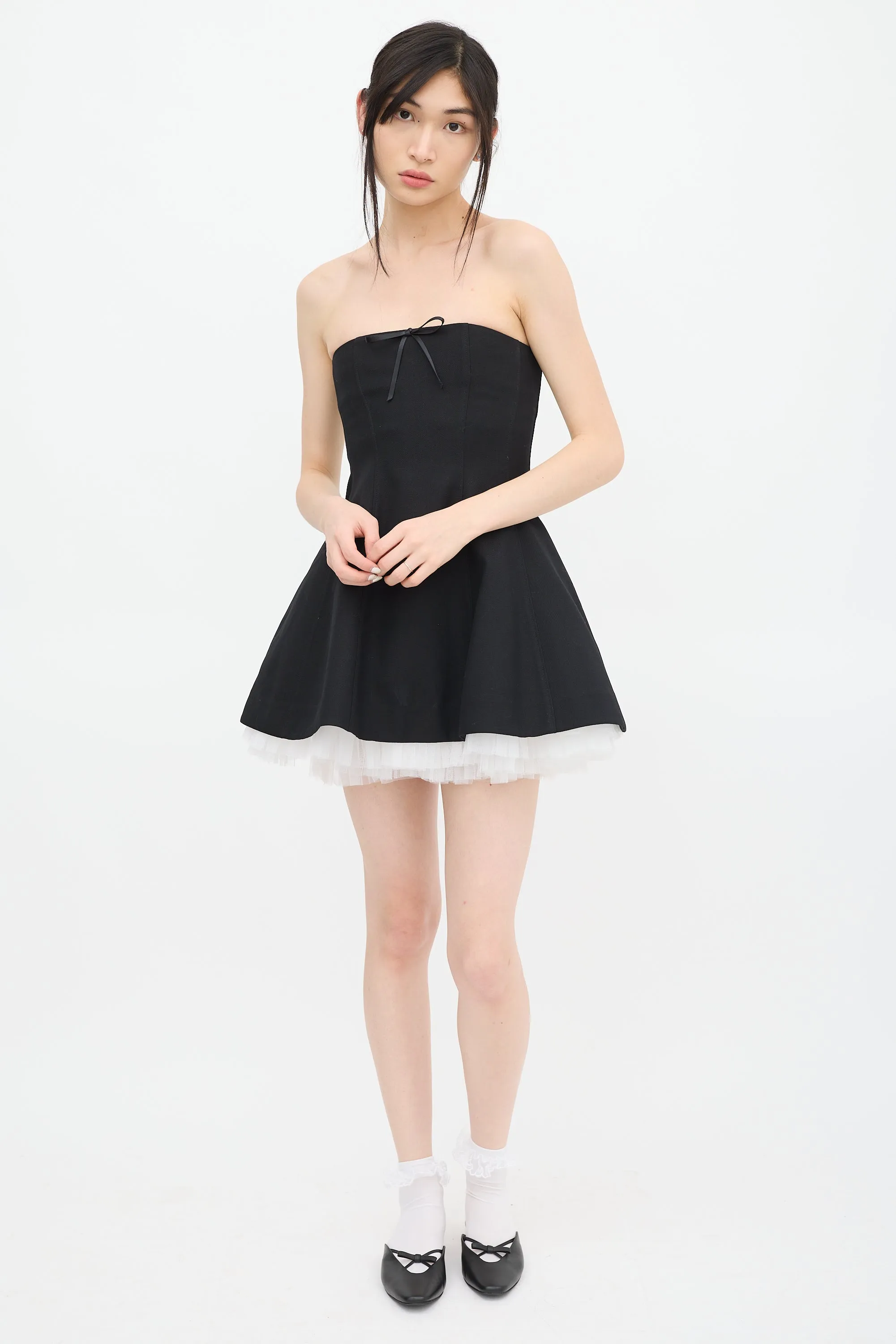 Black & White Wool Lace Bow Dress