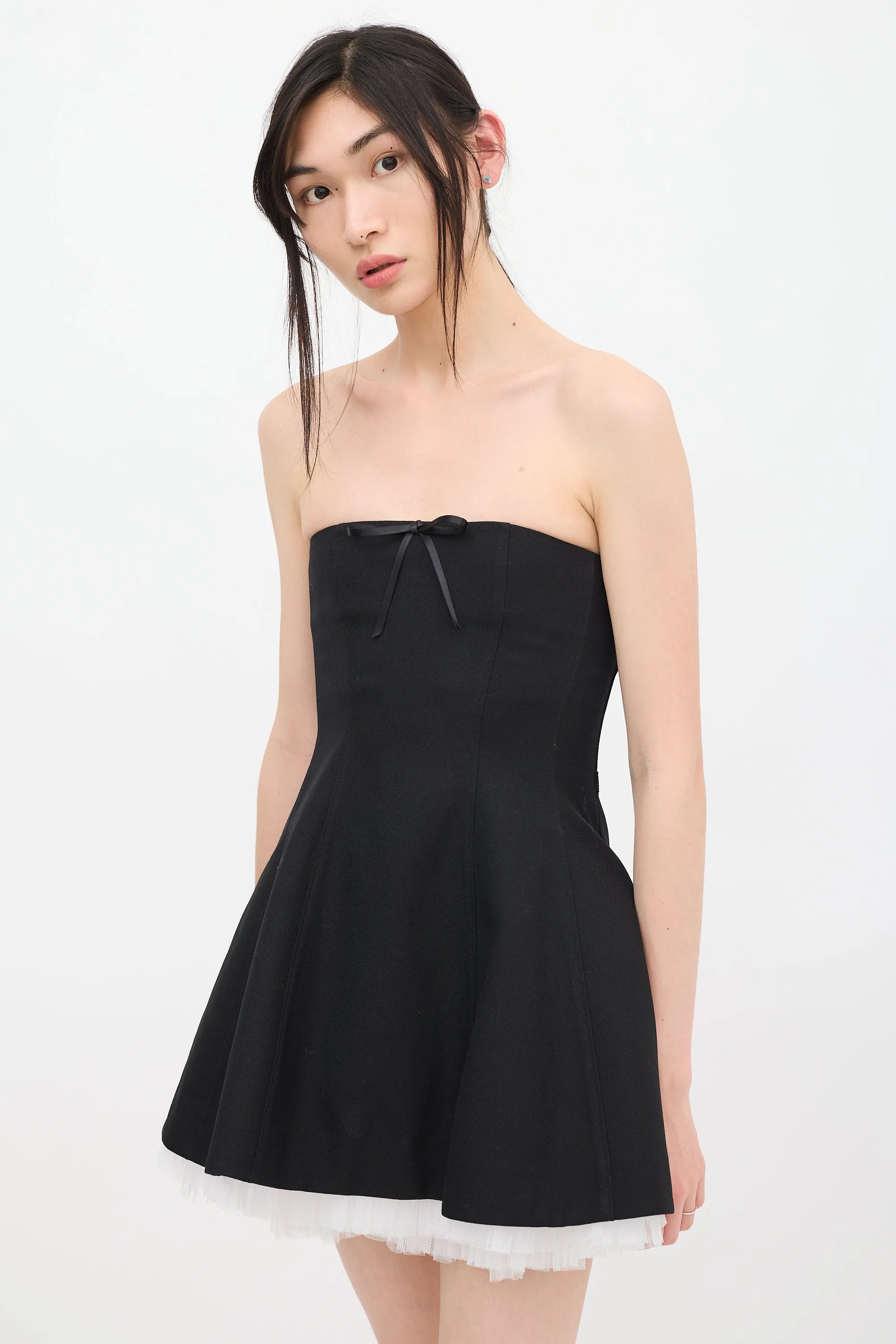 Black & White Wool Lace Bow Dress
