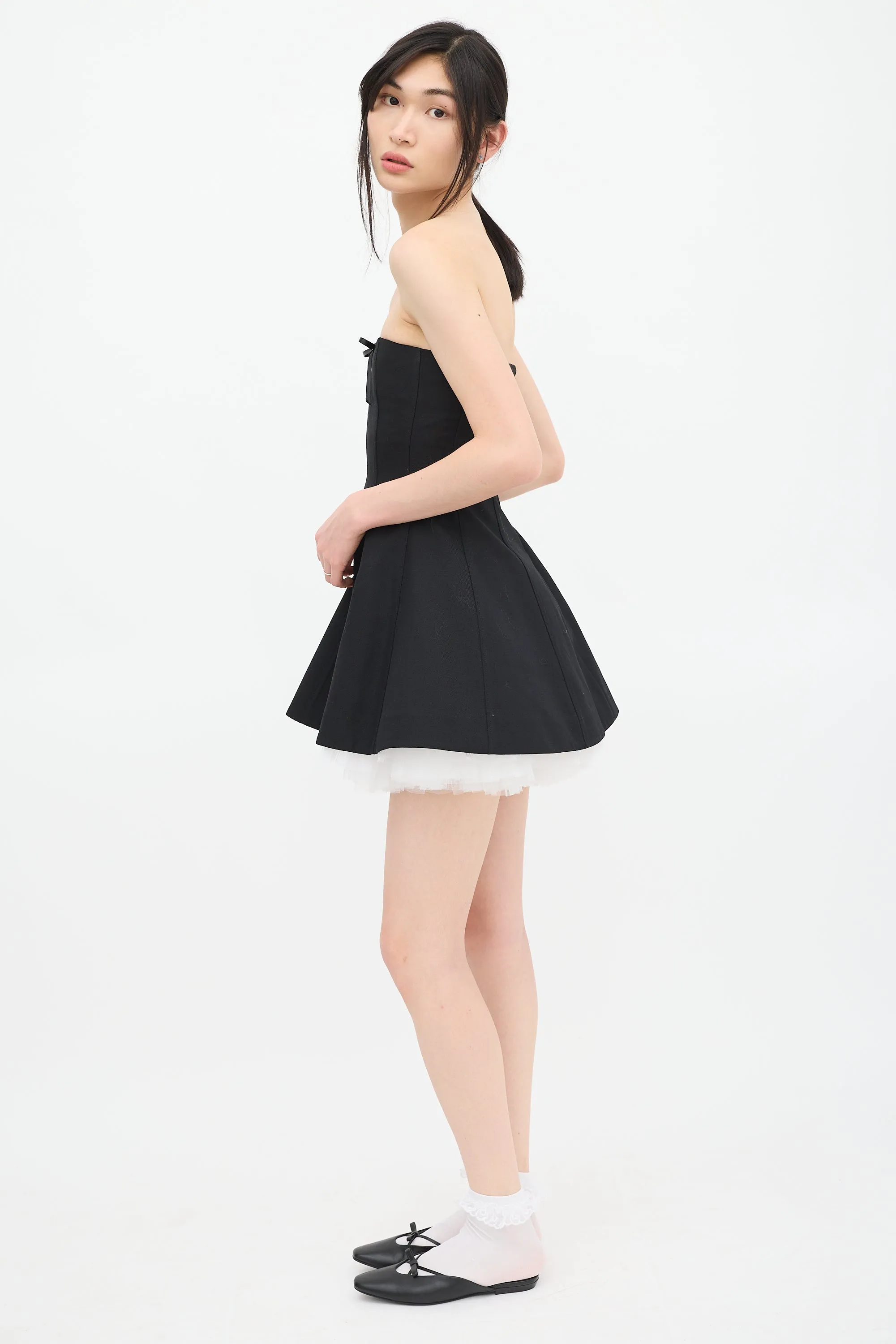 Black & White Wool Lace Bow Dress