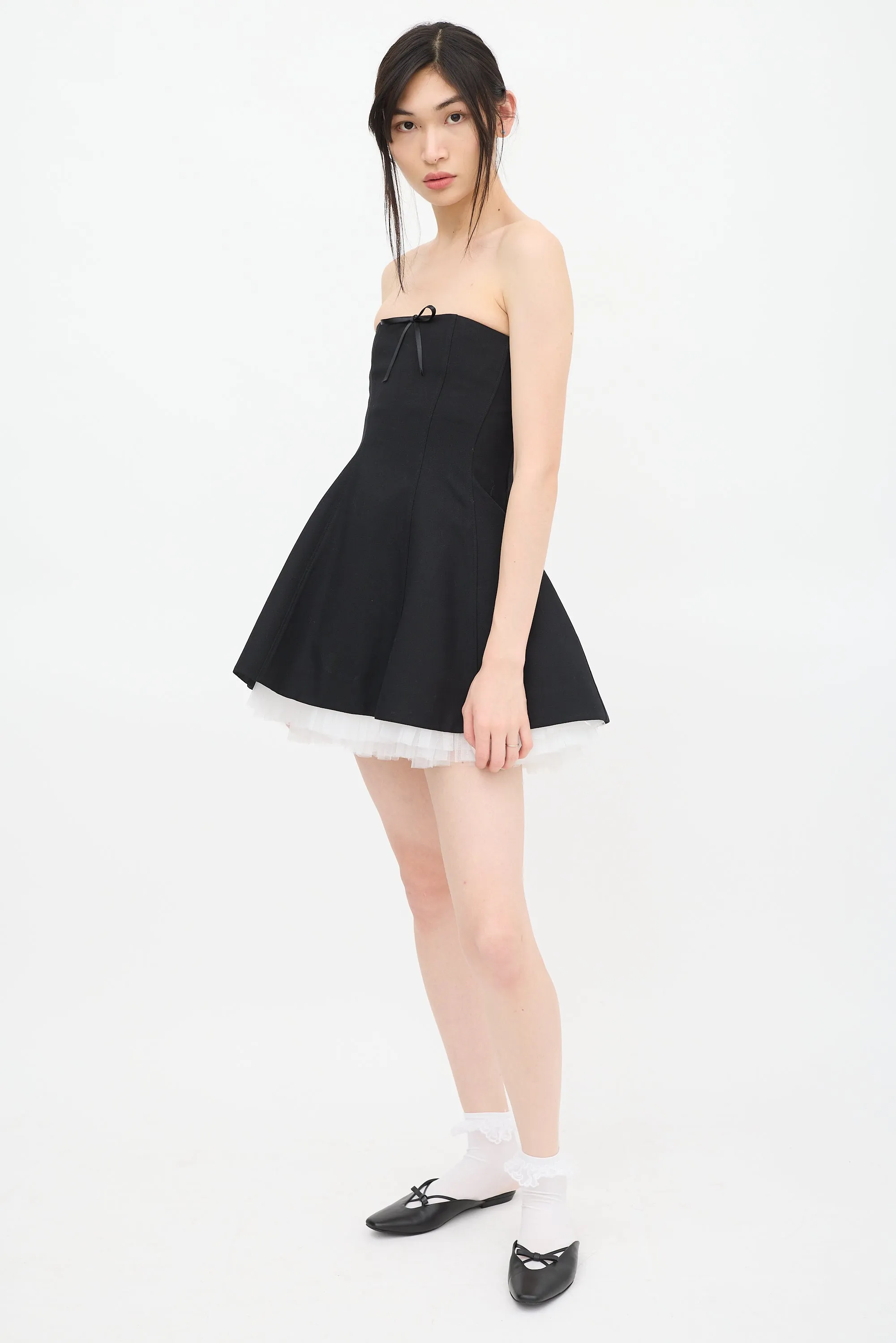 Black & White Wool Lace Bow Dress