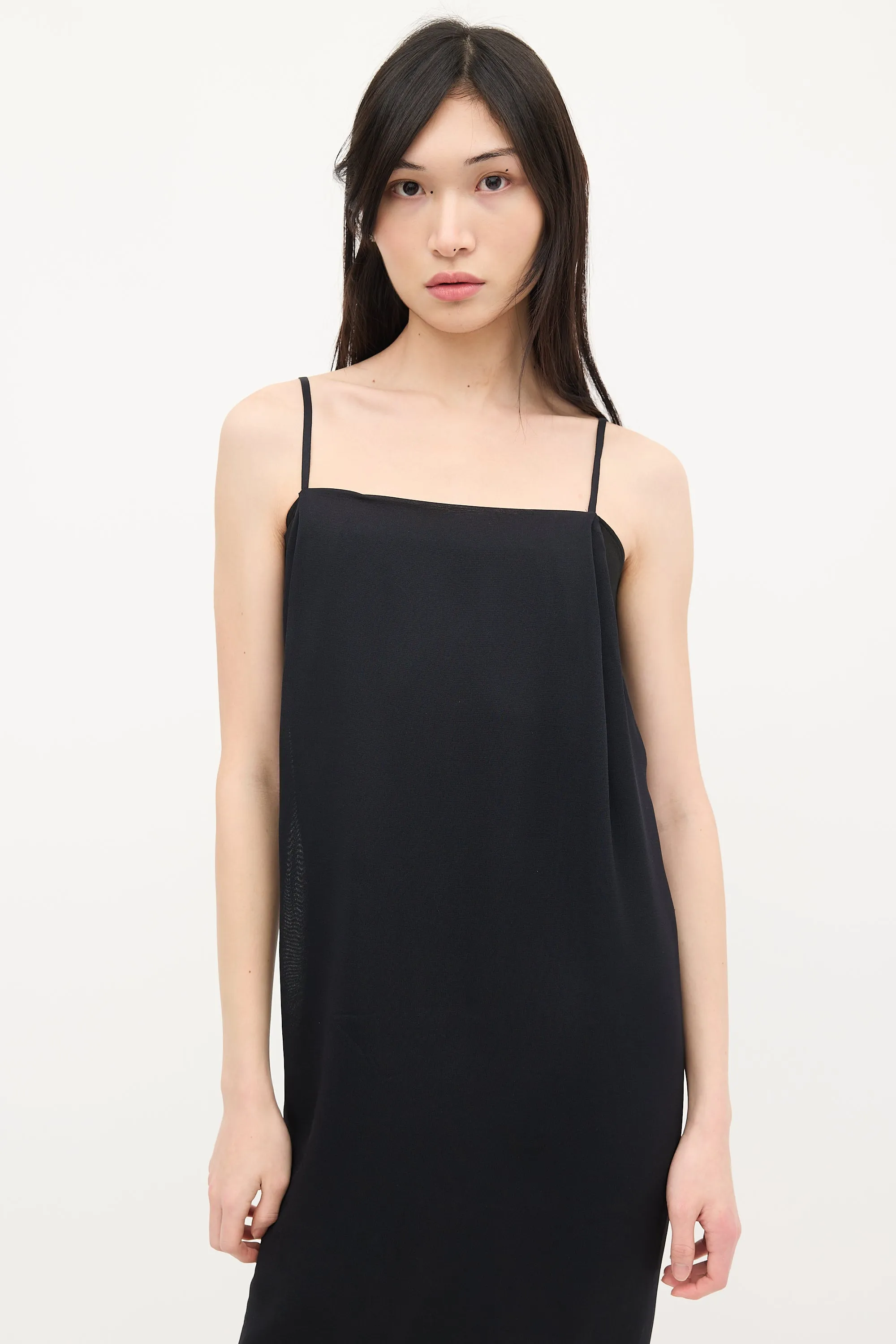 Black Silk Crepe Midi Dress
