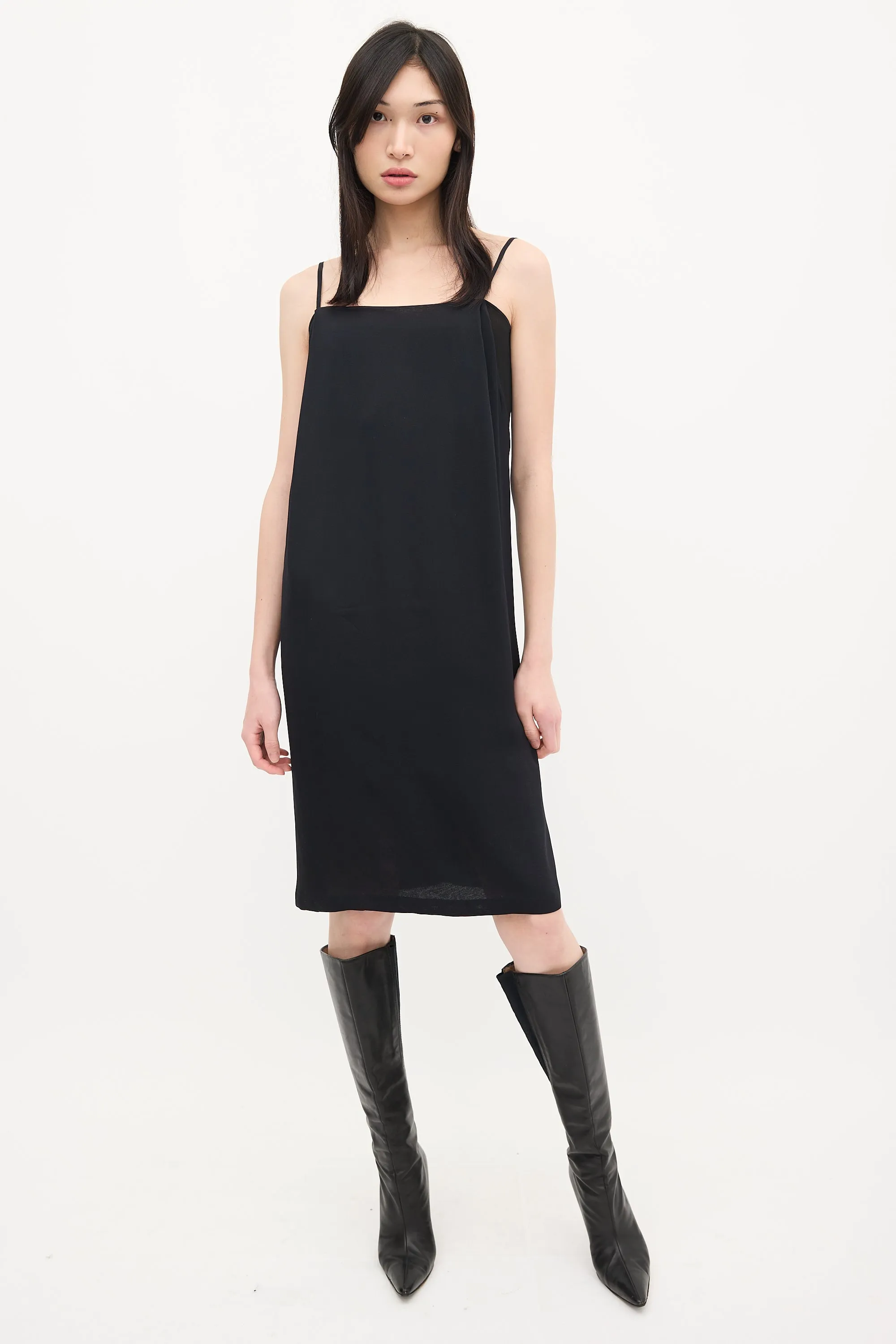 Black Silk Crepe Midi Dress
