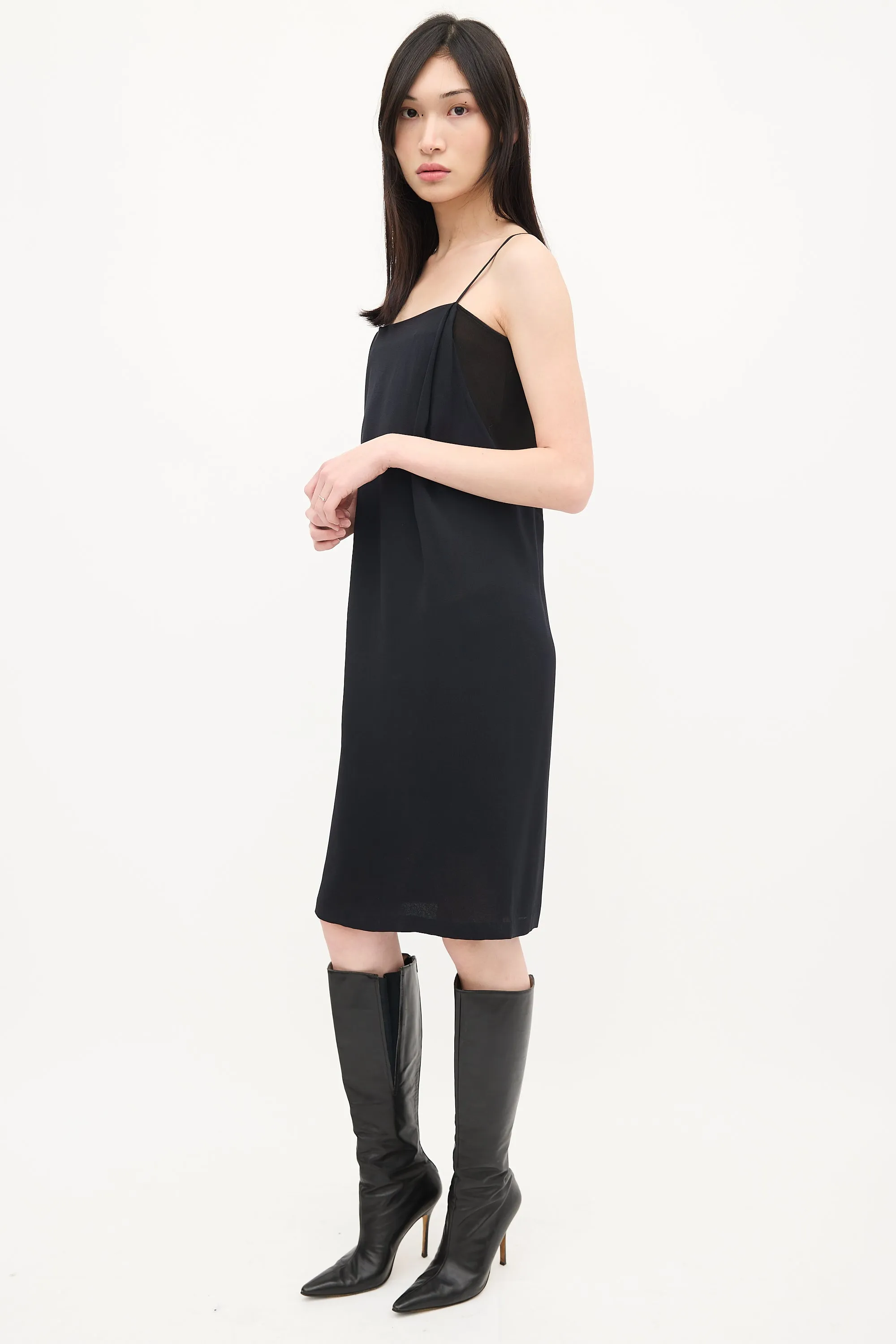 Black Silk Crepe Midi Dress