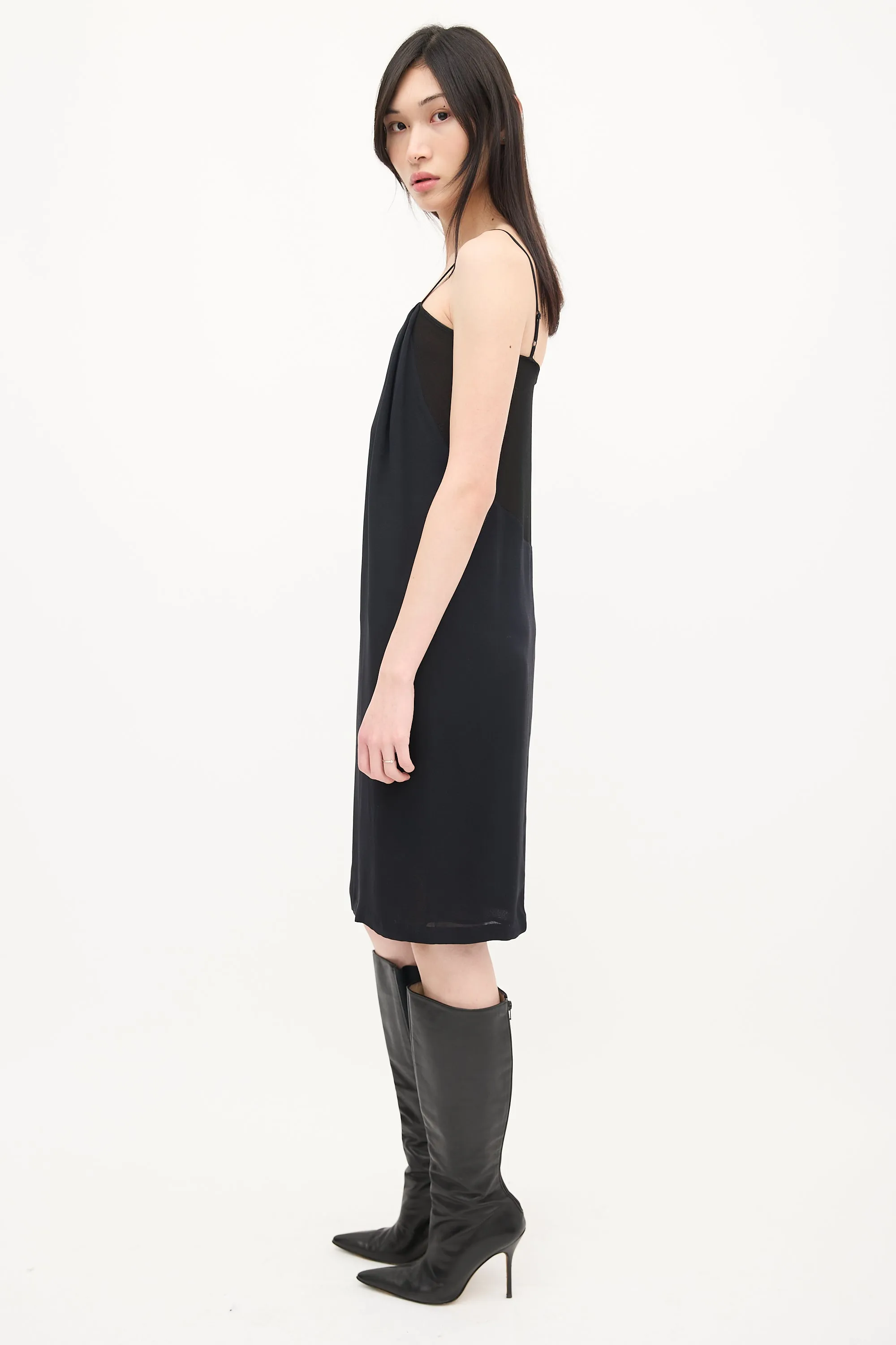 Black Silk Crepe Midi Dress