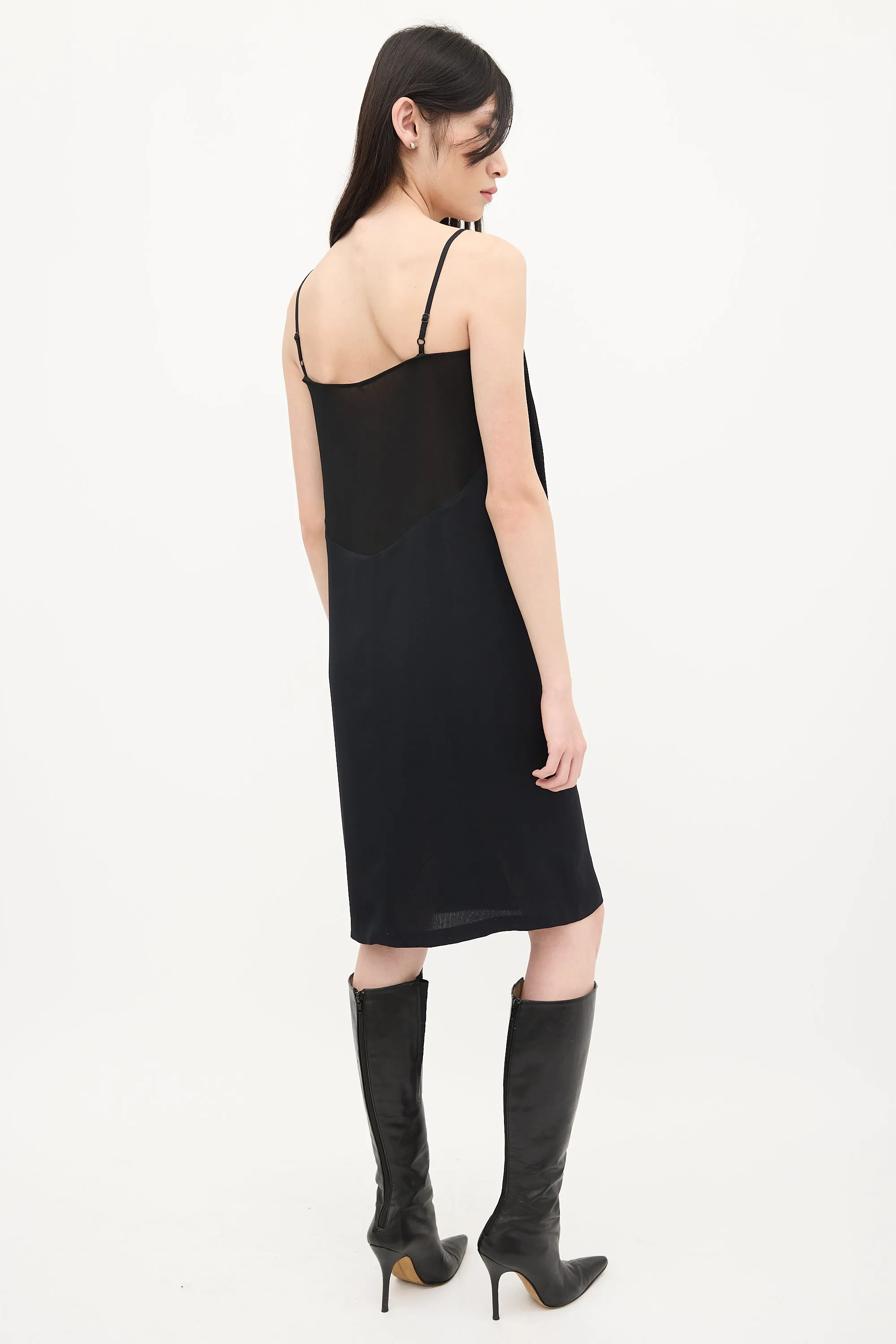 Black Silk Crepe Midi Dress