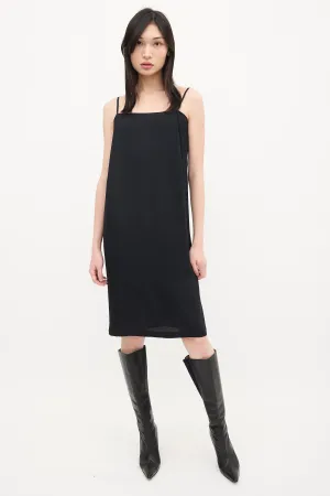 Black Silk Crepe Midi Dress
