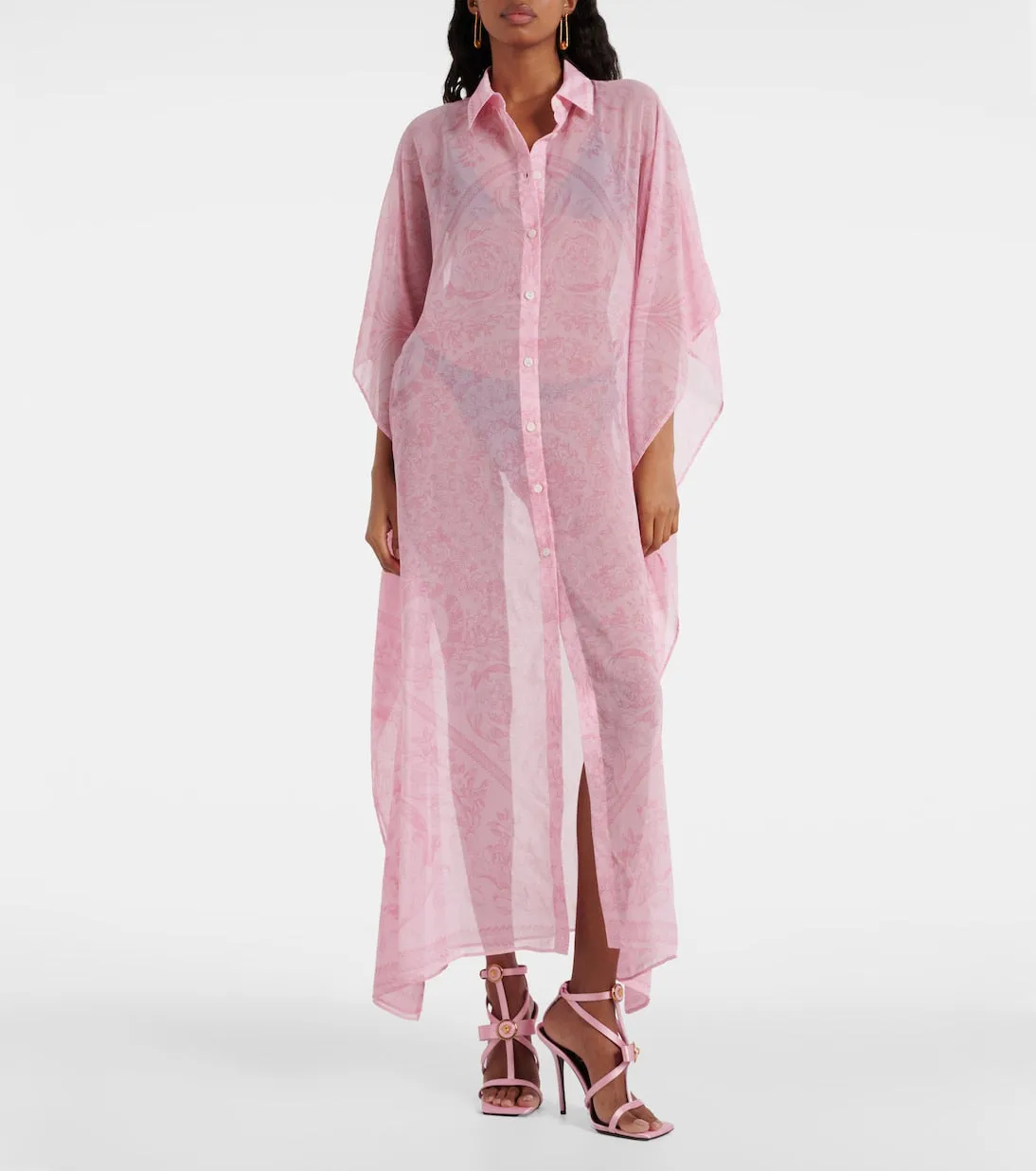Chiffon kaftan with barocco print Versace, pink