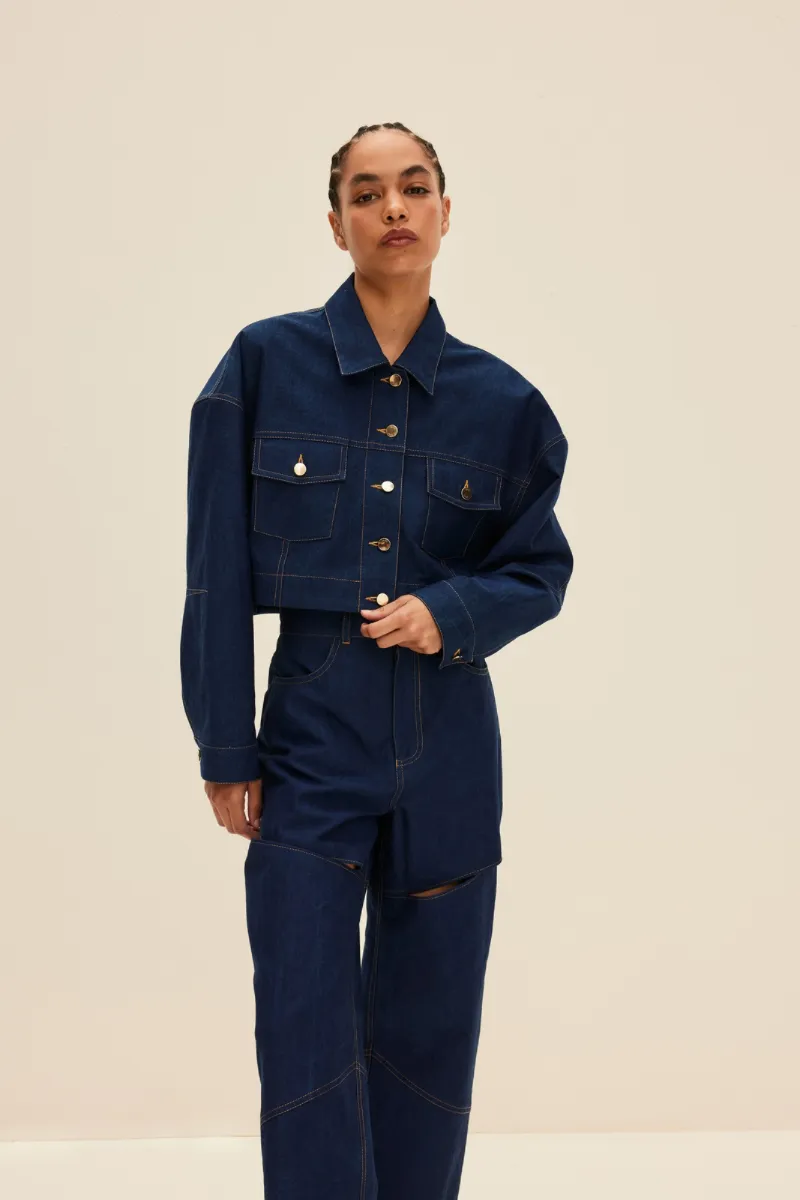 CROPPED JEANS IN DEEP BLUE