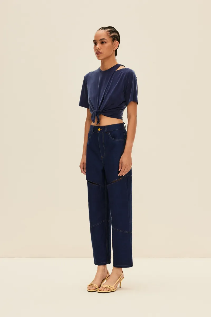 CROPPED JEANS IN DEEP BLUE