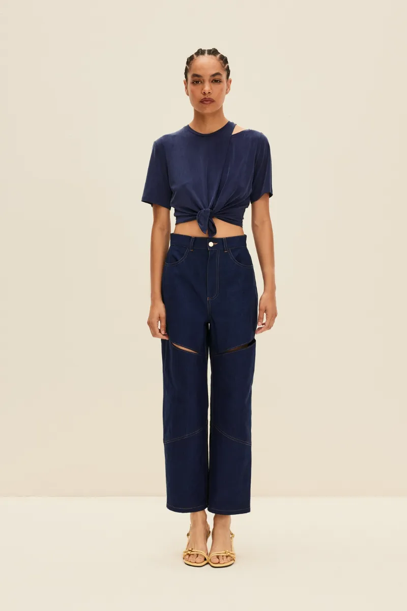 CROPPED JEANS IN DEEP BLUE
