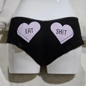 Eat Shit Boy Short Style | Black With Purple Hearts Graphic