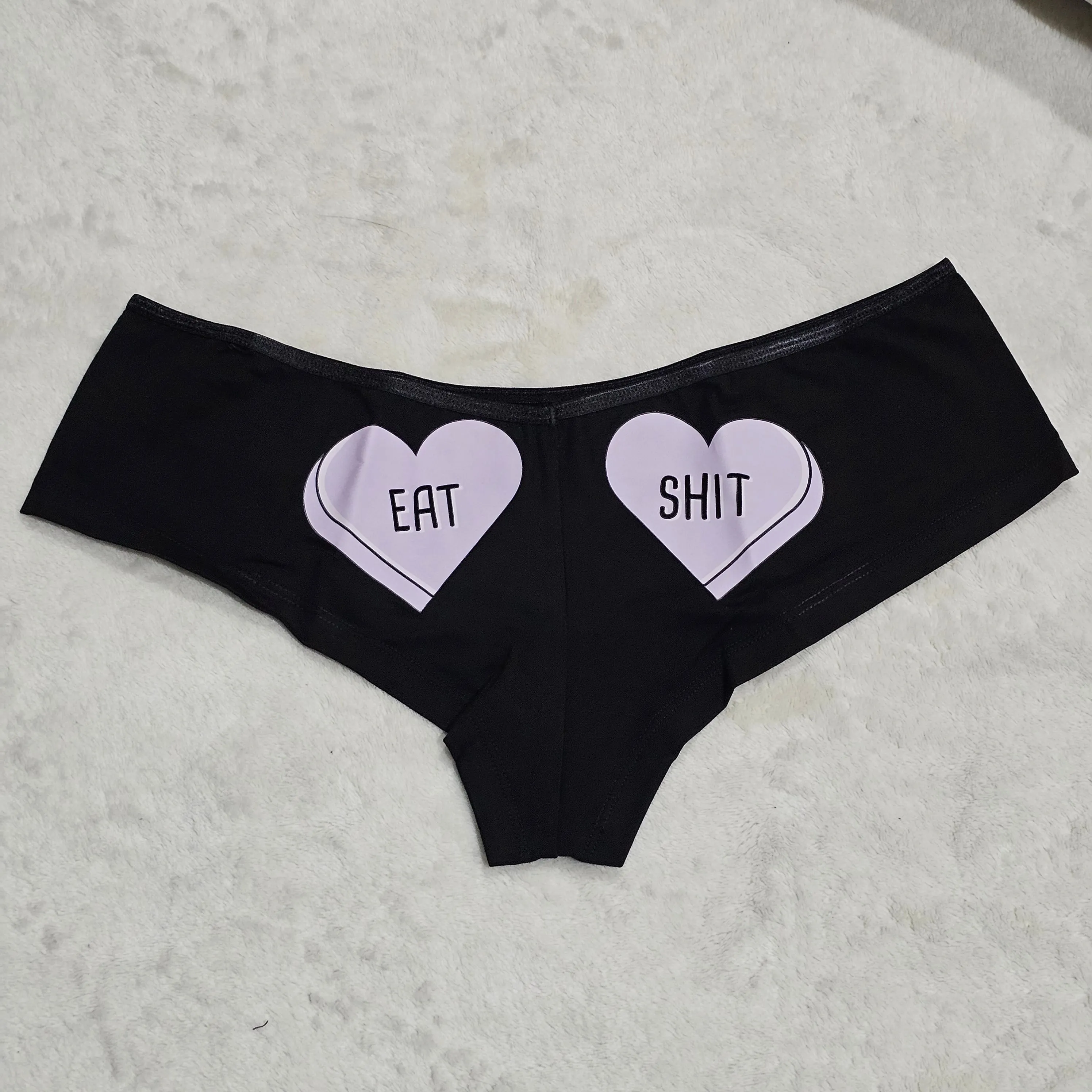 Eat Shit Boy Short Style | Black With Purple Hearts Graphic