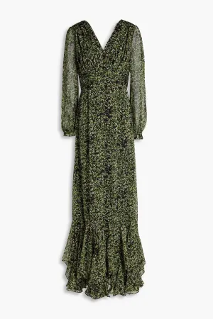MIKAEL AGHAL Ribbed Floral Chiffon Maxi Dress, Black