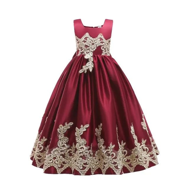OB- Girl Dresses Big Bow Flower Girl Dresses 2019 Gold Applique Girls Pageant Dress First Communion Dresses