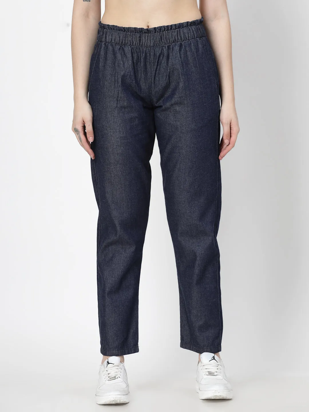 Relaxe Fit Dark Indigo Cotton Denim Jeans For Women