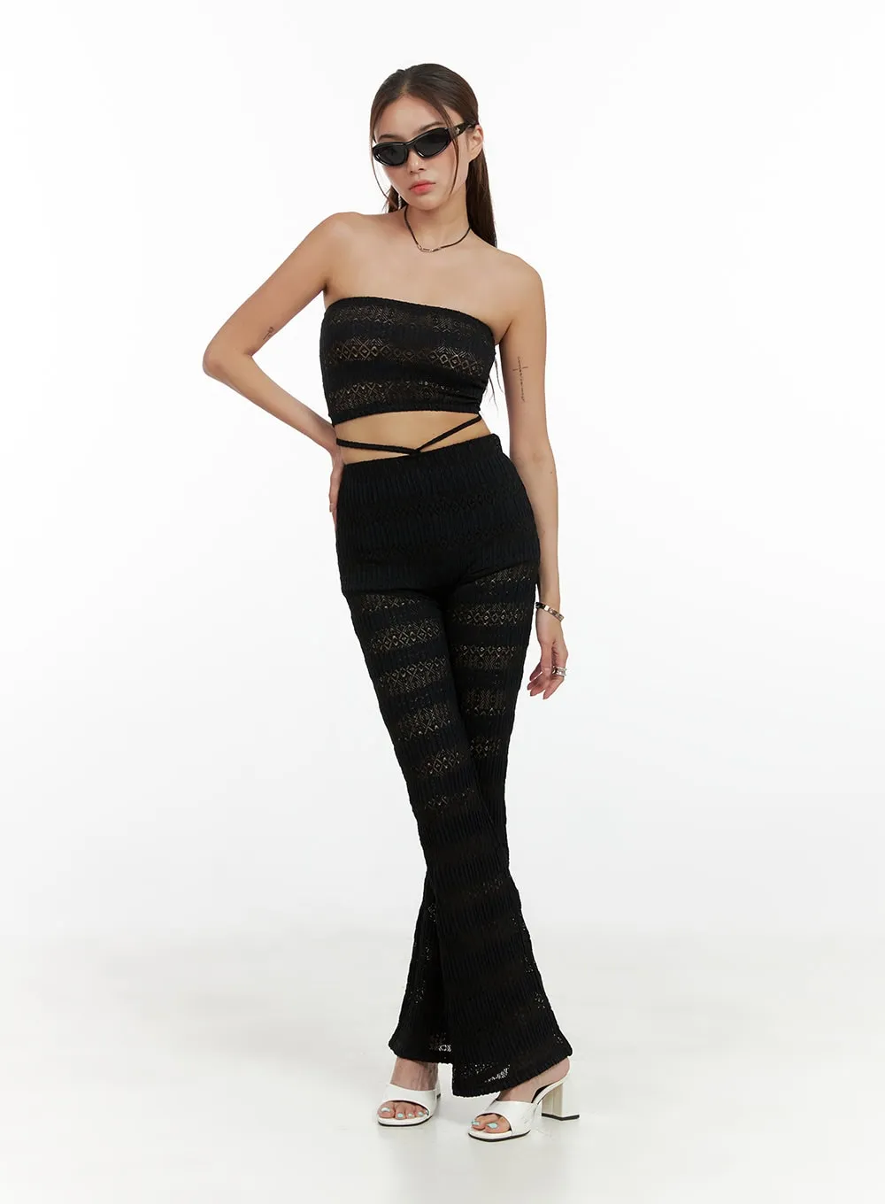 Striped Crochet Bootcut Leggings CL405