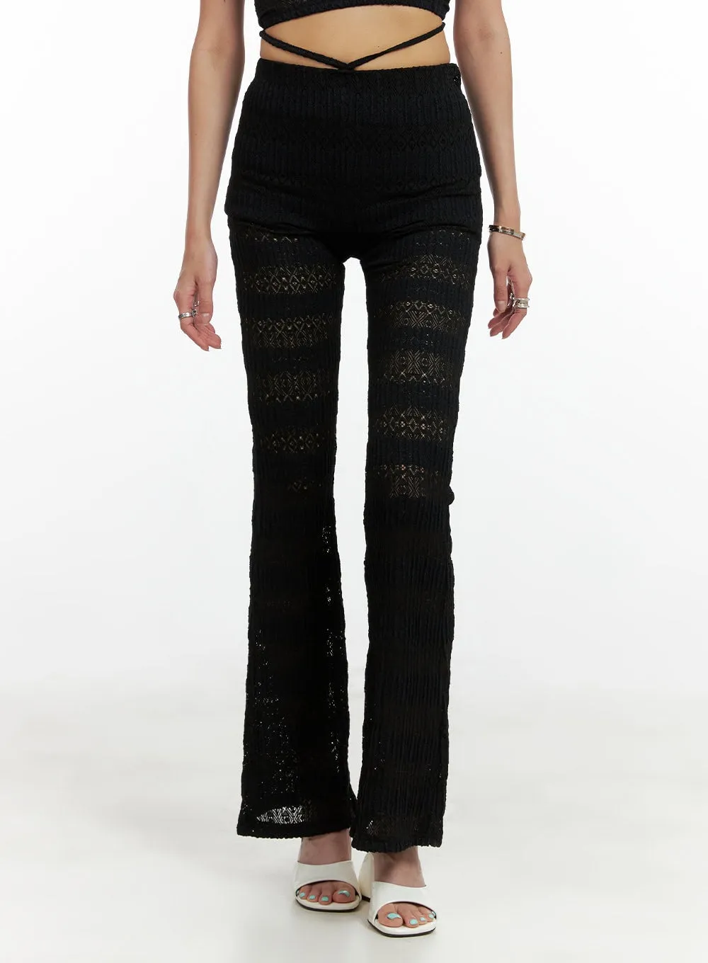 Striped Crochet Bootcut Leggings CL405