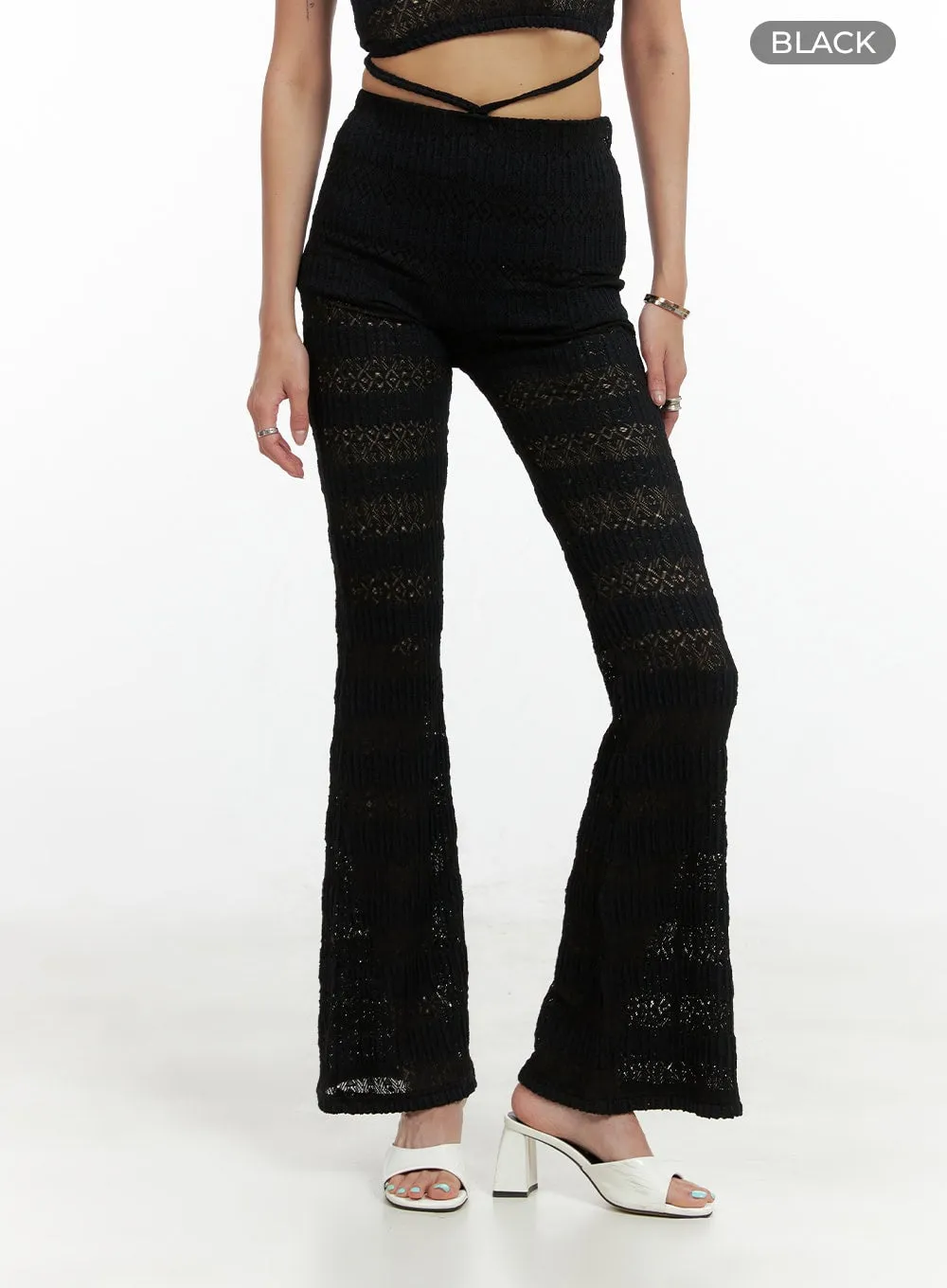 Striped Crochet Bootcut Leggings CL405