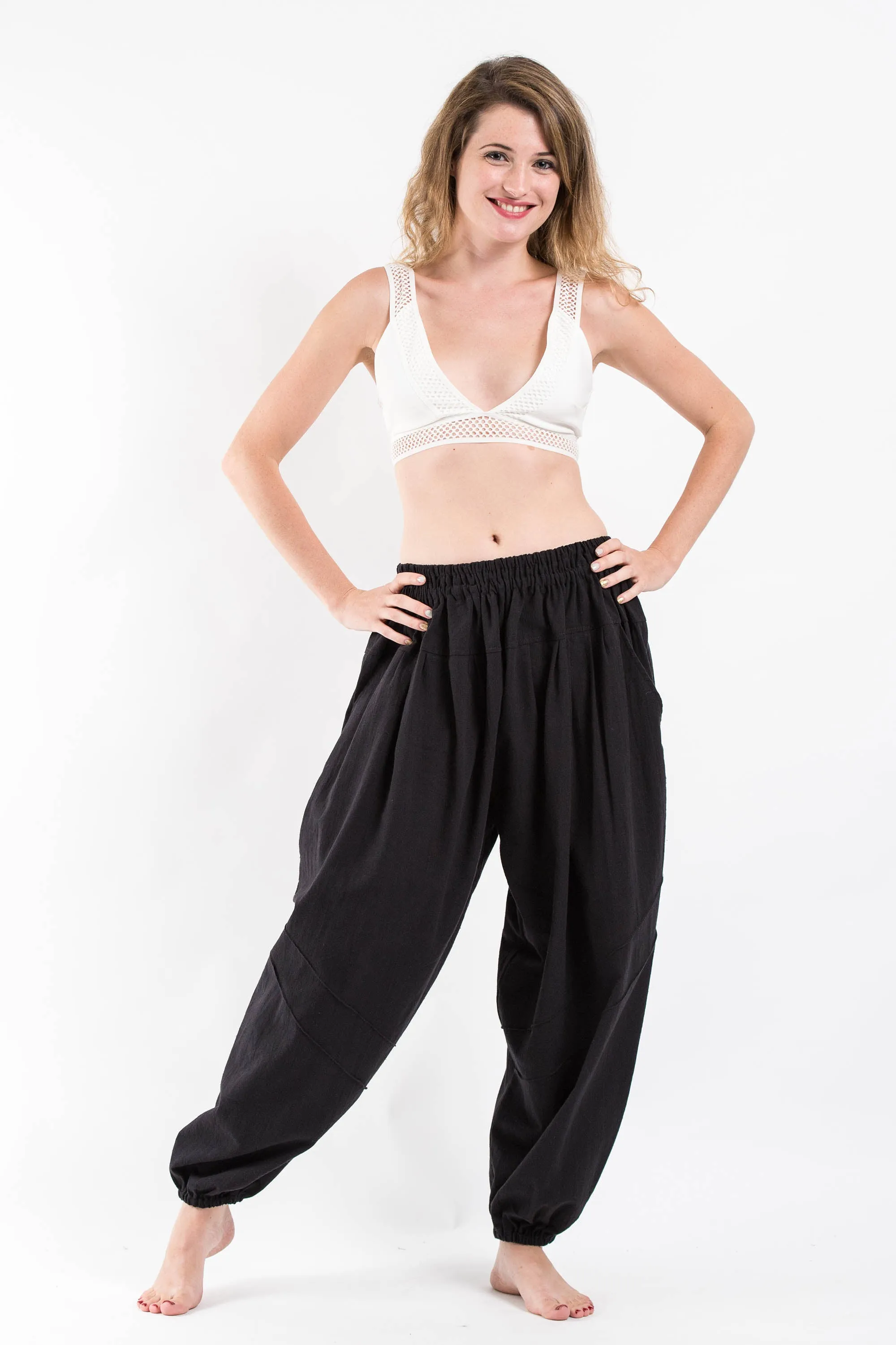 Unisex Genie Cotton Harem Pants in Black