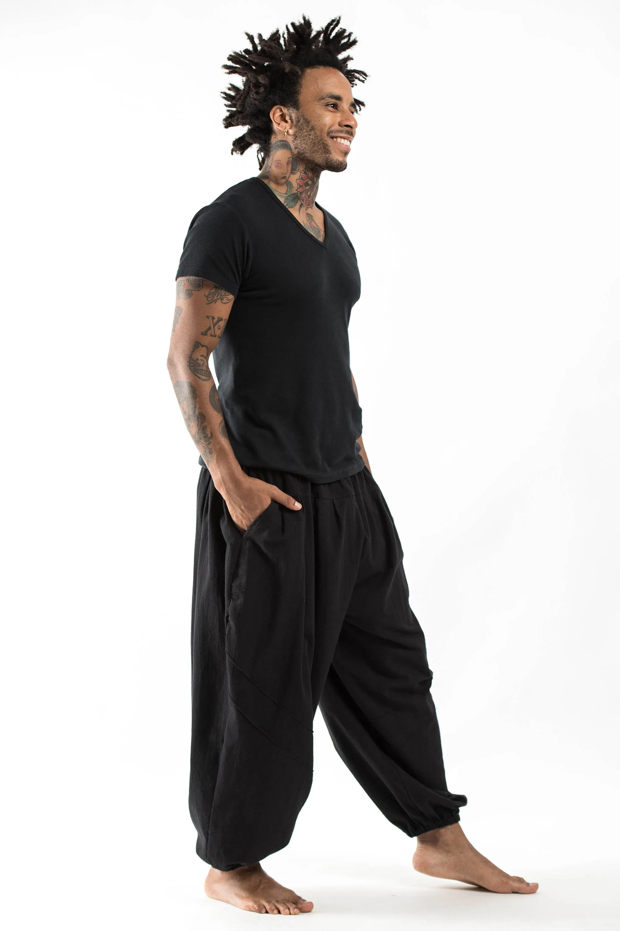 Unisex Genie Cotton Harem Pants in Black
