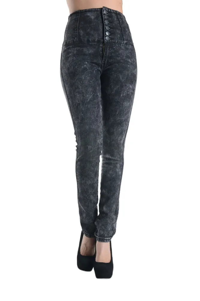 Washed High Waisted Button Up Skinny Jeans