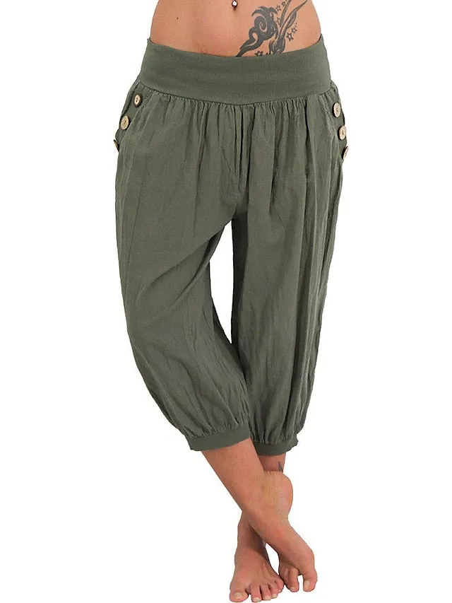 Women's Yoga Pants Side Pockets Harem Bloomers Capri Pants Bottoms Quick Dry Moisture Wicking Lightweight Hippie Boho Light Blue Tangerine powder White Fitness Gym Workout Pilates Summer
